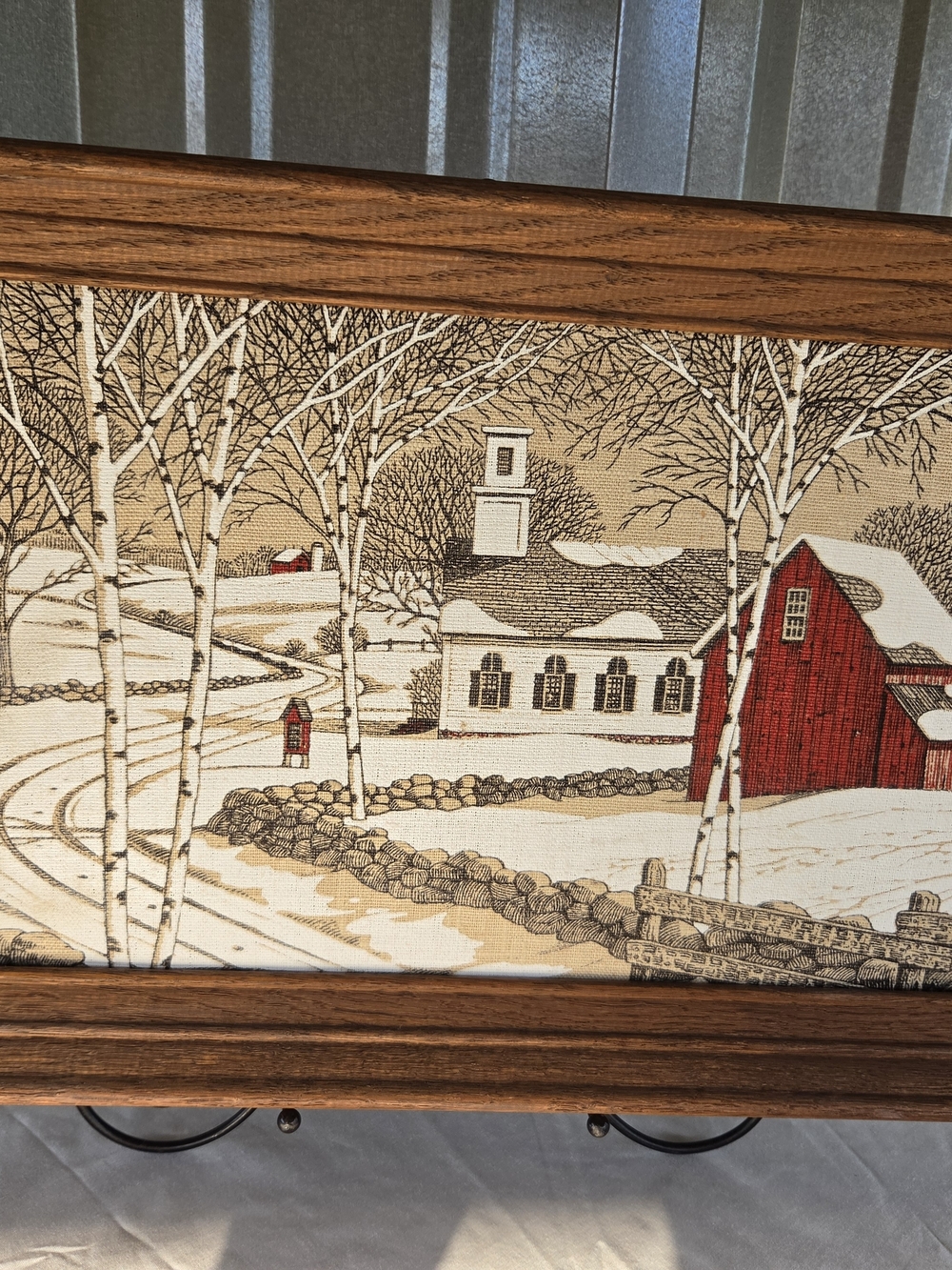 Vintage Kay Dee Linen Winter Scene Print Wall Decor Piece